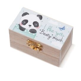 Μπομπονιέρα Ξύλινο Σεντούκι Panda ΛΣ955 - Μπομπονιέρες Βάπτισης στο Oneirokosmos