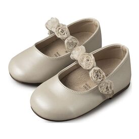 Babywalker Γοβάκι Μονή Μπαρέτα με Λουλούδια BS3523 Εκρού - Βαπτιστικό Παπούτσι για Κορίτσι στο Oneirokosmos