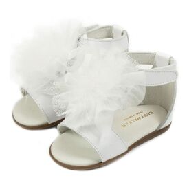 Babywalker Δερμάτινο Πέδιλο  Διακοσμημένο με Πον Πον  PRI2599 Λευκό - Βαπτιστικό Παπούτσι για Κορίτσι στο Oneirokosmos