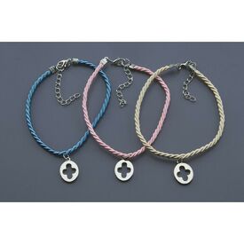 Nuovavita Μαρτυρικό Βραχιολάκι με Κορδόνι Φλος και Σταυρό NU1730 Εκρού/Ροζ/Γαλάζιο (50τμχ.) - Για Κορίτσι στο Oneirokosmos