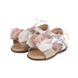 Babywalker Πέδιλο Διακοσμημένο με Λουλούδια και Φτερά PRI2616 Εκρού-Ροζ - Βαπτιστικό Παπούτσι για Κορίτσι στο Oneirokosmos