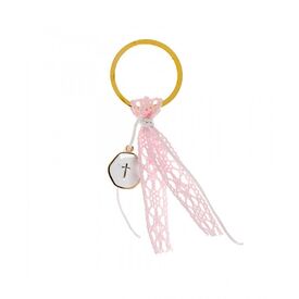 Μαρτυρικό Βάπτισης με Χρυσό Κρίκο Σταυρουδάκι και  Κορδέλα Ροζ Μ-309 (50τμχ.) - Μαρτυρικά στο Oneirokosmos