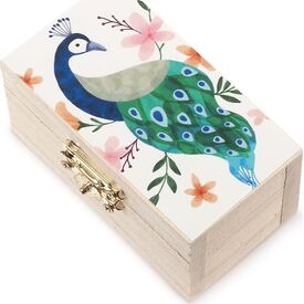 Μπομπονιέρα Ξύλινο Σεντούκι Παγώνι ΛΣ930 - Μπομπονιέρες Βάπτισης στο Oneirokosmos