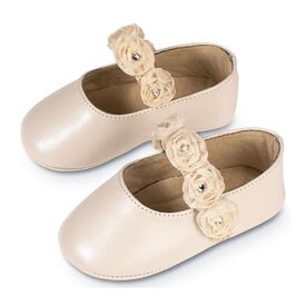 Babywalker Γοβακι Μονή Μπαρέτα με Chiffon Λουλούδια MI1638 Εκρού - Βαπτιστικό Παπούτσι για Κορίτσι στο Oneirokosmos