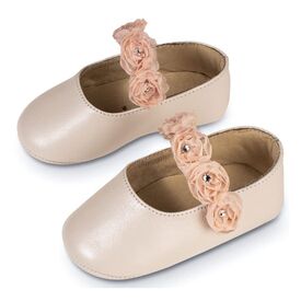 Babywalker Γοβακι Μονή Μπαρέτα με Chiffon Λουλούδια MI1638 Εκρού Ροζ - Βαπτιστικό Παπούτσι για Κορίτσι στο Oneirokosmos