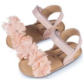 Babywalker Πέδιλο με Chiffon Λουλούδια ΜΙ1633 Ροζ - Βαπτιστικό Παπούτσι για Κορίτσι στο Oneirokosmos
