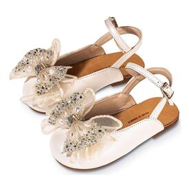 Babywalker Γαλλικό Σαμπό με Φιόγκο Οργάντζας και Στρας BW4828  Εκρού - Βαπτιστικό Παπούτσι για Κορίτσι στο Oneirokosmos