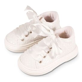 Babywalker Δετό Σνίκερ απο Γκλίτερ Ύφασμα EXC5856 Λευκό - Βαπτιστικό Παπούτσι για Κορίτσι στο Oneirokosmos