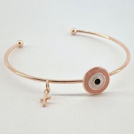 Riniotis Μαρτυρικό Βάπτισης Βραχιόλι Ροζ Χρυσό με Ροζ Ματάκι και Χρυσό Σταυρουδάκι 25τεμ. Μ109 - Για Κορίτσι στο Oneirokosmos