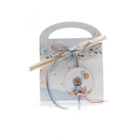 Μπομπονιέρα Βάπτισης Χάρτινο Τσαντάκι με  Αρωματικό Χώρου Αρκουδάκι Μπλε Θ13 - Για Αγόρι στο Oneirokosmos