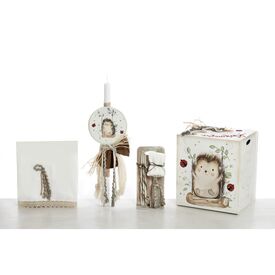 Σετ Βάπτισης με Θέμα  Σκαντζόχοιρος Ζωγραφισμένο στο Χέρι  5τεμ. - Για Κορίτσι στο Oneirokosmos