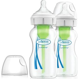 Dr. Brown's Natural Flow Options+Γυάλινο Μπιμπερό με Φαρδύ Λαιμό & Θηλή Σιλικόνης 2x270ml WB92740 - Μπιμπερό στο Oneirokosmos