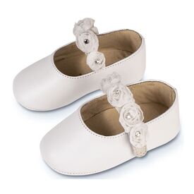 Babywalker Γοβακι Μονή Μπαρέτα με Chiffon Λουλούδια MI1638 Λευκό - Βαπτιστικό Παπούτσι για Κορίτσι στο Oneirokosmos