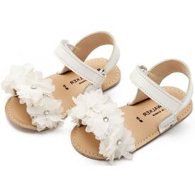 Babywalker Πέδιλο με Chiffon Λουλούδια ΜΙ1633 Λευκό - Βαπτιστικό Παπούτσι για Κορίτσι στο Oneirokosmos