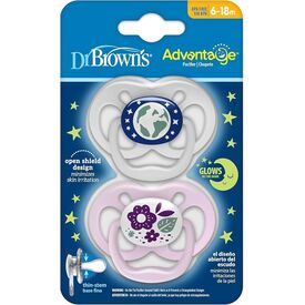 Dr.Brown's Advantage Night Σιλικόνης Πιπίλα 6-18m Μωβ-Γκρι 2τμχ PA22003 - Πιπίλες στο Oneirokosmos