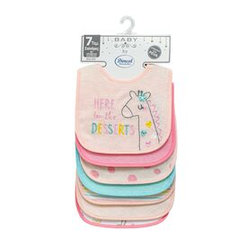 Dimcol Σαλιάρα με Velcro με Αδιάβροχη Επένδυση Σετ 7 τμχ. Giraffe 20 30X20 Pink 60/40 Cott/Pol - Σαλιάρες στο Oneirokosmos