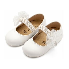 Babywalker Γοβάκι Μονή Μπαρέτα Διακοσμημένη με Χειροποίητο Διακοσμητικό BS3596 Λευκό - Βαπτιστικό Παπούτσι για Κορίτσι στο Oneirokosmos