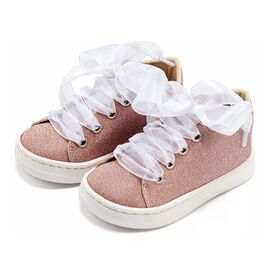 Babywalker Sneaker απο Ύφασμα και Δέσιμο Κορδέλα BW4864 Ροζ - Βαπτιστικό Παπούτσι για Κορίτσι στο Oneirokosmos