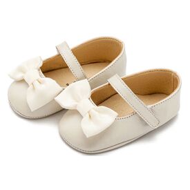 Babywalker Γοβάκι Μονή Μπαρέτα με Υφασμάτινο Χειροποίητο Φιογκάκι MI1646 Εκρού - Βαπτιστικό Παπούτσι για Κορίτσι στο Oneirokosmos