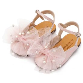 Babywalker Γαλλικό Σαμπό με Φιόγκο και Πέρλες BW4882  Ροζ - Βαπτιστικό Παπούτσι για Κορίτσι στο Oneirokosmos