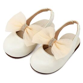 Babywalker Γαλλικό Σαμπό με Φιόγκο Οργάντζας και Στρας BW4883 Εκρού - Βαπτιστικό Παπούτσι για Κορίτσι στο Oneirokosmos