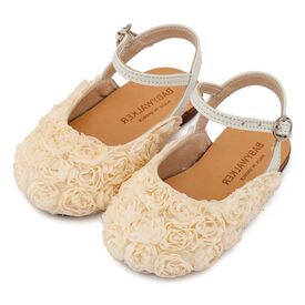 Babywalker Γαλλικό Σαμπό με Chiffon Λουλούδια BW4884 Εκρού - Βαπτιστικό Παπούτσι για Κορίτσι στο Oneirokosmos
