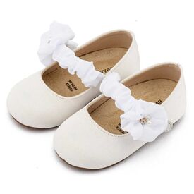 Babywalker Γοβάκι Μονή Μπαρέτα με Υφασμέτινο Διακοσμητικό BW4888 Λευκό - Βαπτιστικό Παπούτσι για Κορίτσι στο Oneirokosmos