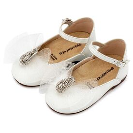 Babywalker Γαλλικό Γοβάκι με Φιόγκο και Στρας BW4890  Εκρού - Βαπτιστικό Παπούτσι για Κορίτσι στο Oneirokosmos