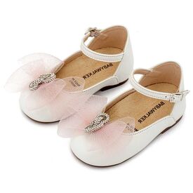 Babywalker Γαλλικό Γοβάκι με Φιόγκο και Στρας BW4890  Εκρού Ροζ - Βαπτιστικό Παπούτσι για Κορίτσι στο Oneirokosmos