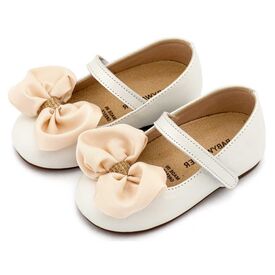 Babywalker Γοβάκι Μονή Μπαρέτα με Σατέν Φιόγκο  BW4893 Εκρού - Βαπτιστικό Παπούτσι για Κορίτσι στο Oneirokosmos