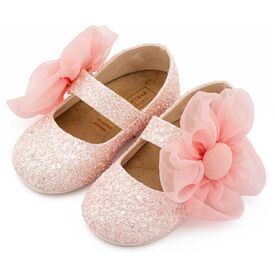 Babywalker Γοβάκι Μονή Μπαρέτα Διακοσμημένο με Μεγάλο Λουλούδι Οργάντζας EXC5899 Ροζ - Βαπτιστικό Παπούτσι για Κορίτσι στο Oneirokosmos