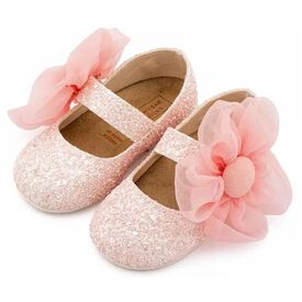Babywalker Γοβάκι Μονή Μπαρέτα Διακοσμημένο με Μεγάλο Λουλούδι Οργάντζας EXC5899 Ροζ - Βαπτιστικό Παπούτσι για Κορίτσι στο Oneirokosmos