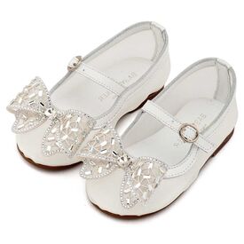 Babywalker Γοβάκι απο Ύφασμα Φιλντιρέ και Φιόγκο Στρας EXC5903 Λευκό - Βαπτιστικό Παπούτσι για Κορίτσι στο Oneirokosmos