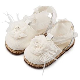 Babywalker Εσπαντρίγια με Χειροποίητο Διακοσμητικό με Πούπουλα EXC5905 Λευκό - Βαπτιστικό Παπούτσι για Κορίτσι στο Oneirokosmos