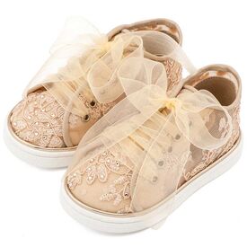 Babywalker Sneaker απο Ύφασμα Φιλντιρέ Λουλούδια LU6129 Μπεζ - Βαπτιστικό Παπούτσι για Κορίτσι στο Oneirokosmos