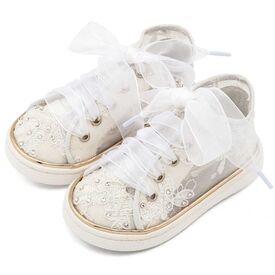 Babywalker Sneaker απο Ύφασμα Φιλντιρέ Λουλούδια LU6129 Λευκό - Βαπτιστικό Παπούτσι για Κορίτσι στο Oneirokosmos