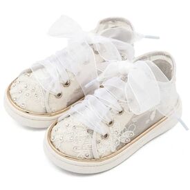 Babywalker Sneaker απο Ύφασμα Φιλντιρέ Λουλούδια LU6129 Λευκό - Βαπτιστικό Παπούτσι για Κορίτσι στο Oneirokosmos