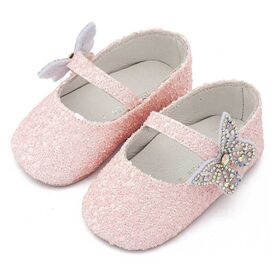 Babywalker Γοβάκι Μονή Μπαρέτα Χρατς με  Στρασένια Πεταλούδα MI1658 Ροζ - Βαπτιστικό Παπούτσι για Κορίτσι στο Oneirokosmos