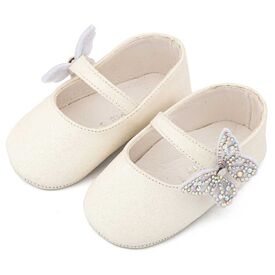 Babywalker Γοβάκι Μονή Μπαρέτα Χρατς με  Στρασένια Πεταλούδα MI1658 Λευκό - Βαπτιστικό Παπούτσι για Κορίτσι στο Oneirokosmos