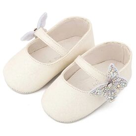 Babywalker Γοβάκι Μονή Μπαρέτα Χρατς με  Στρασένια Πεταλούδα MI1658 Λευκό - Βαπτιστικό Παπούτσι για Κορίτσι στο Oneirokosmos