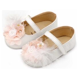 Babywalker Γοβάκι Μονή Μπαρέτα με Υφασμάτινο Χειροποίητο Φιογκάκι MI1663 Λευκό Ροζ - Βαπτιστικό Παπούτσι για Κορίτσι στο Oneirokosmos