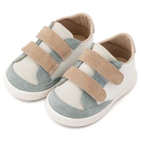 Babywalker Τρίχρωμο Sneakers Διπλή Μπαρέτα Χρατς PRI2125 Λευκό Μίνεραλ Μπεζ - Βαπτιστικό Παπούτσι για Αγόρι στο Oneirokosmos
