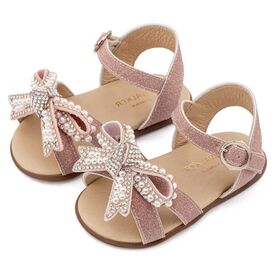 Babywalker Πέδιλο Διακοσμημένο με Φιόγκο απο Πέρλες PRI2655 Ροζ Αντικέ - Βαπτιστικό Παπούτσι για Κορίτσι στο Oneirokosmos