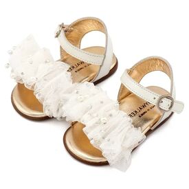 Babywalker Πέδιλο με Χειροποίητο Διακοσμητικό απο Τούλι και PRI2656 Εκρού - Βαπτιστικό Παπούτσι για Κορίτσι στο Oneirokosmos