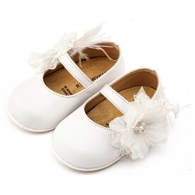 Babywalker Γοβάκι Μονή Μπαρέτα Χειροποίητο Λουλούδι με Πούπουλα PRI2658 Λευκό - Βαπτιστικό Παπούτσι για Κορίτσι στο Oneirokosmos