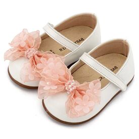 Babywalker Γοβάκι Μονή Μπαρέτα Φιογκάκι Οργάντζας PRI2659 Εκρού Ροζ - Βαπτιστικό Παπούτσι για Κορίτσι στο Oneirokosmos