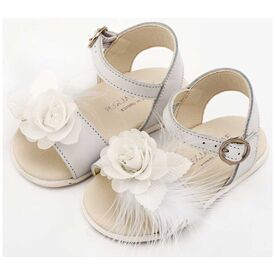 Babywalker Πέδιλο Διακοσμημένο με Χειροποίητο Λουλούδι με Πούπουλα PRI2662 Λευκό - Βαπτιστικό Παπούτσι για Κορίτσι στο Oneirokosmos