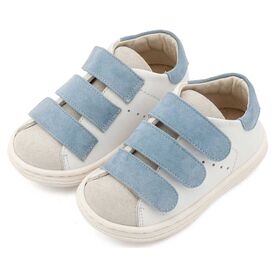 Babywalker Σνίκερ με Τριπλή Μπαρέτα Χρατς BS3096 Λευκό Σιέλ - Βαπτιστικό Παπούτσι για Αγόρι στο Oneirokosmos