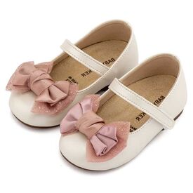 Babywalker Γοβάκι Μονή Μπαρέτα Διακοσμημένη με Φιόγκο BS3599 Εκρού Ροζ - Βαπτιστικό Παπούτσι για Κορίτσι στο Oneirokosmos