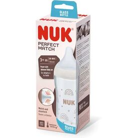 Nuk Perfect Match Γυάλινο Μπιμπερό με Δείκτη Ελέγχου Θερμοκρασίας Με Θηλή Σιλικόνης 3+m 230ml 10212009 - Μπιμπερό στο Oneirokosmos